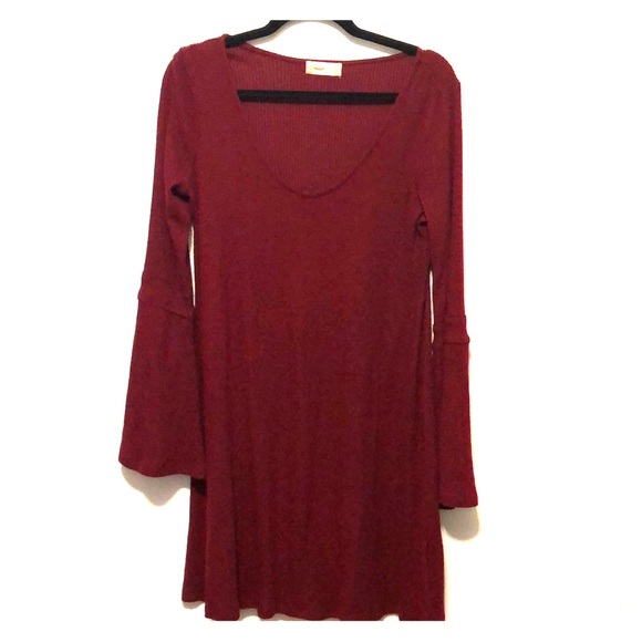 Altar'd State Dresses & Skirts - Altar'd State Bell-Sleeved Sweater Dress Burgundy